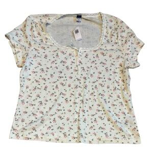 NWT Old Navy Women's Floral Small Print Lace Trim Baby Tee T Shirt Size xl